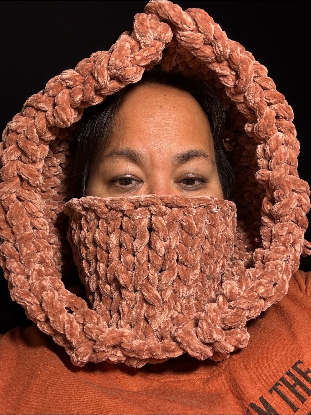 Cozy Chunky Hand Knit Hooded Cowl - Adobe